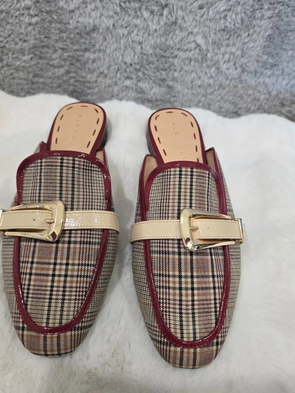 Alex Marie Karen Plaid Print Buckle Hardware Strap Mules Preppy Office Size 10 - Picture 12 of 13
